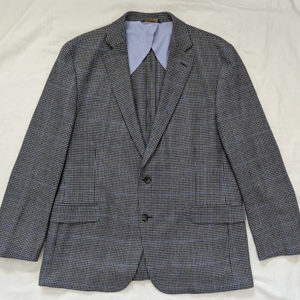 BROOKS BROTHERS 46R Regent Blue Grey Black Lambswool Tweed Blazer Sports Coat